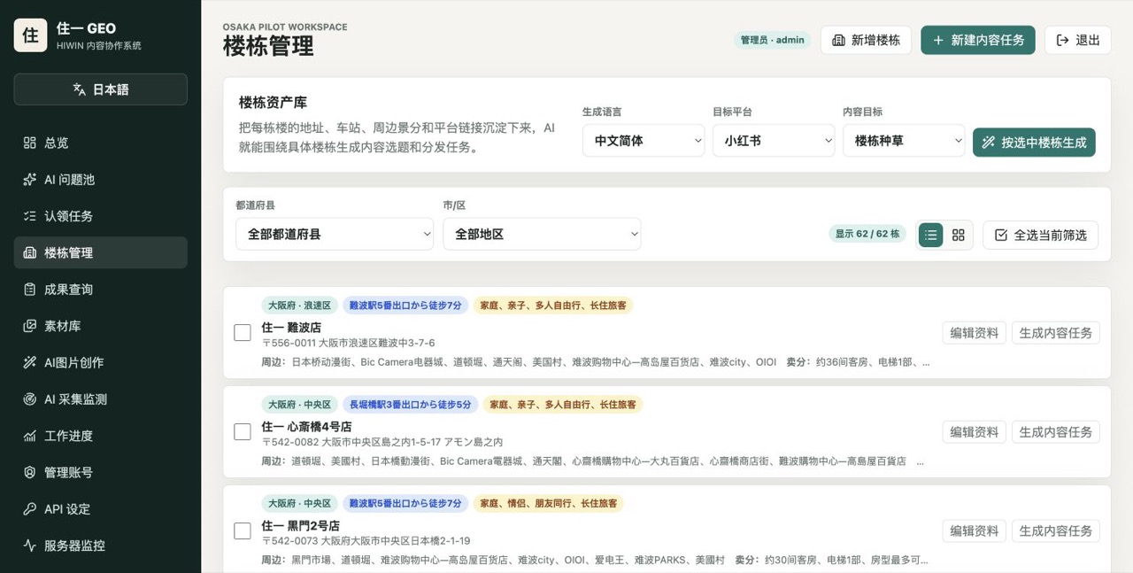 管理员端楼栋管理页面